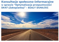 Miniaturka artykułu Konsultacje Społeczno-Informacyjne w ramach prowadzonej rozprawy administracyjnej otwartej dla społeczeństwa w sprawie Zakopianki-Biały Dunajec